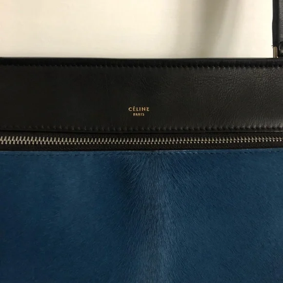 AUTHENTIC CELINE RARE NWT Medium Edge Satchel Blue Ponyhair & Black Leather - Picture 5 of 13